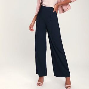 Lulus Opportune Moment Navy Blue Wide Leg Trouser Pants - Size S